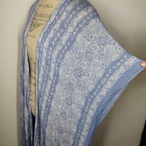 Three Bird Nest Paisley Tapestry Free Flow Duster Kimono One Size Blue Bohemian - Picture 7 of 14